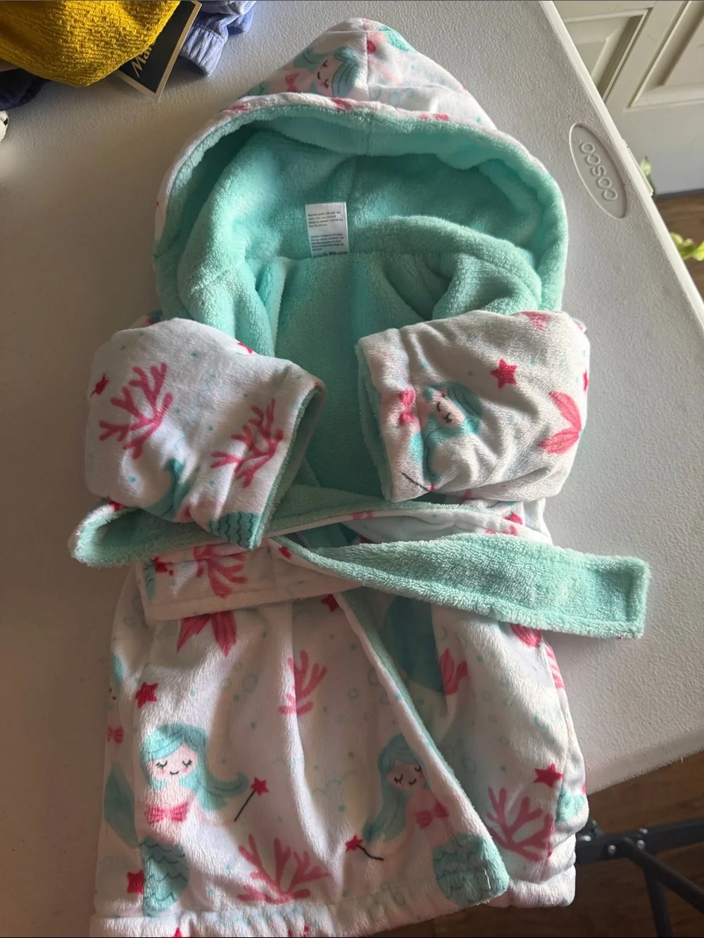 Girls' Mint & Pink Mermaid Hooded Pajama Robe